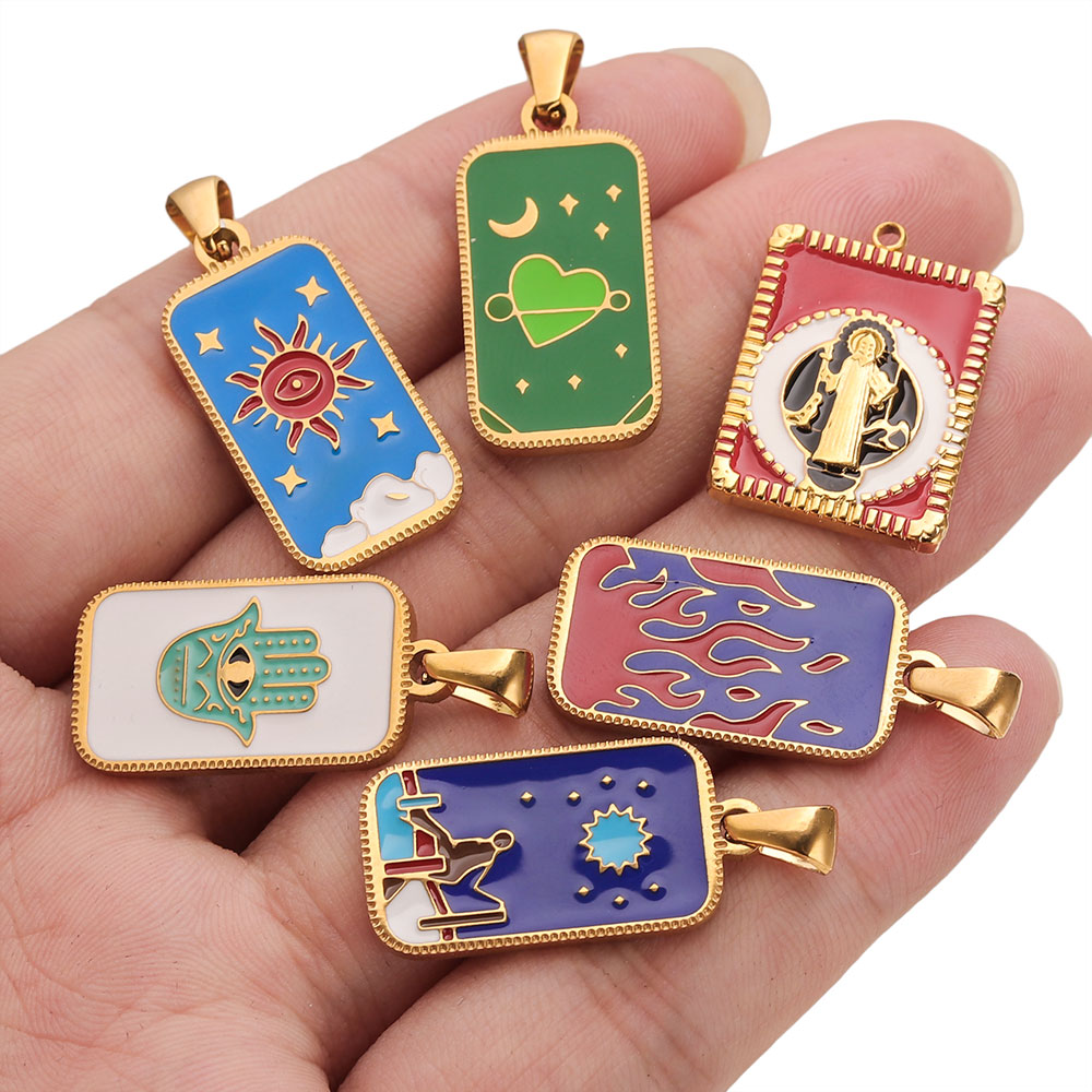 5pcs 스테인레스 스틸 에나멜 타로 카드 태양 별 달 - Men Accessories Evil Eye 리뷰 및 가격