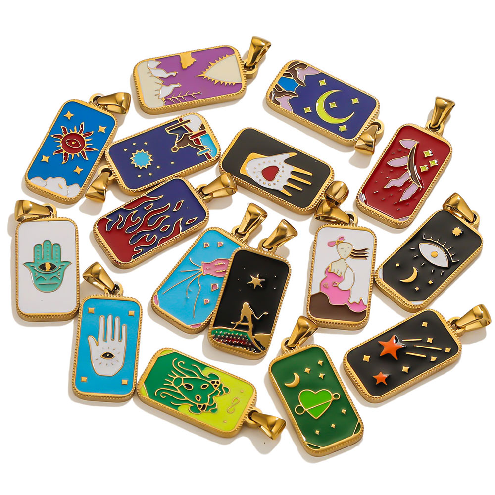 5pcs 스테인레스 스틸 에나멜 타로 카드 태양 별 달 - Men Accessories Evil Eye 리뷰 및 가격